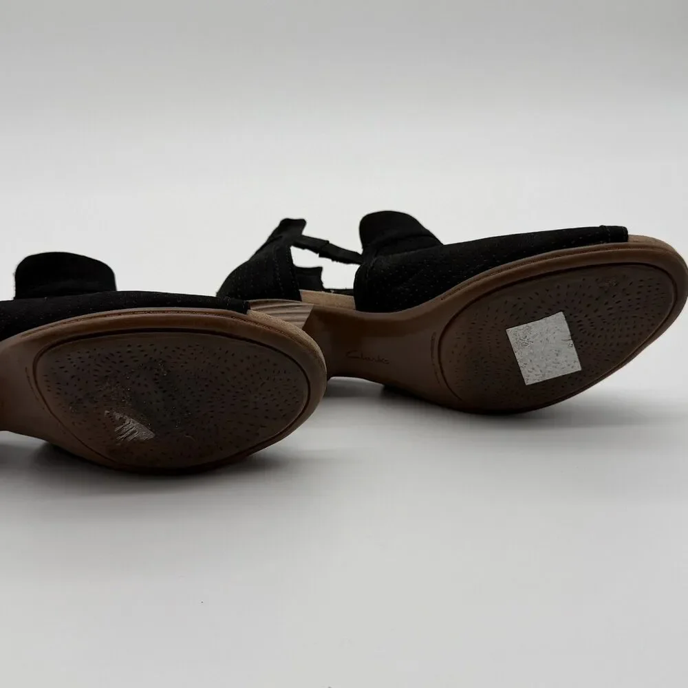 Clarks Valarie Kimble‎ Black Suede Open Toe Bootie size 8.5